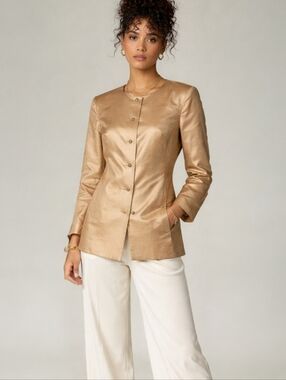 Neiman Marcus Silk Shantung Gold Button Jacket Size 8
